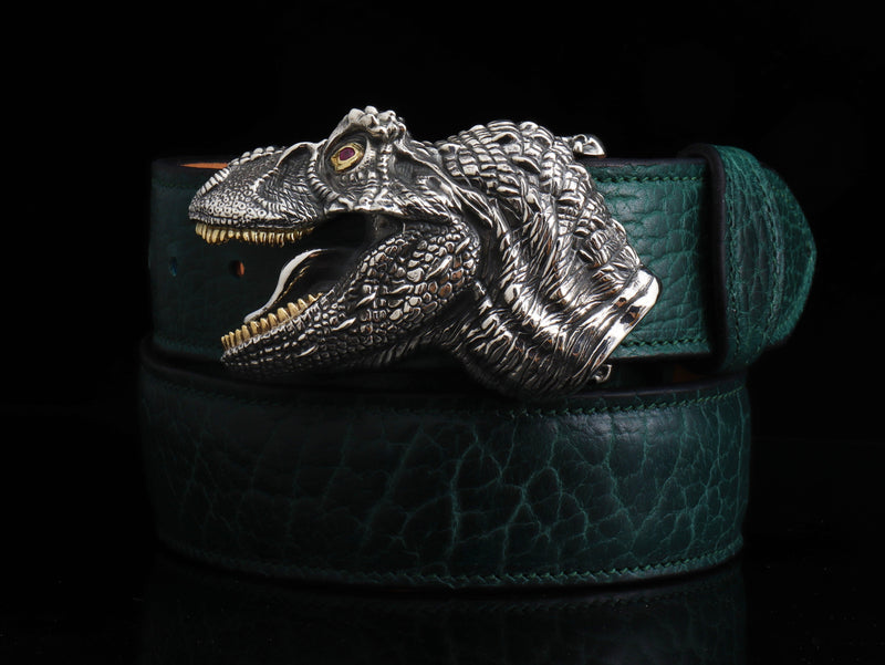 In Stock Bison Belt Straps - Green & Grey